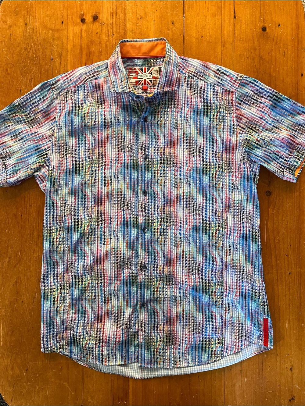 7 Downie Street London Couture Colorful Short-Sleeve Men’s Button-Up Shirt